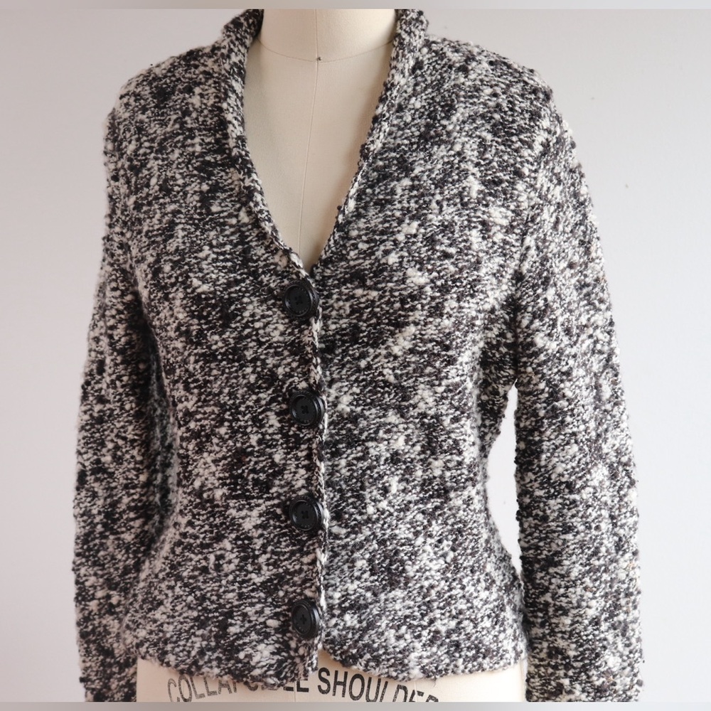 Vintage 90's 100% Italian Wool Hand-Loomed Boucle Cardigan Sweater Jacket
